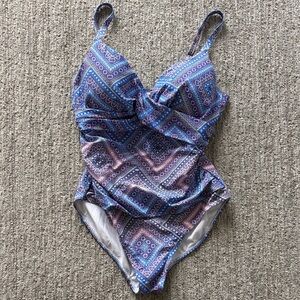 Women's One-Piece Swimsuit in Blue Paisley Print